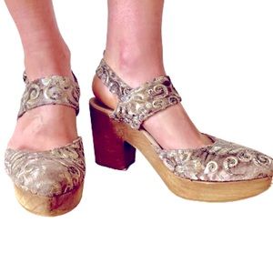 Free People Monaco Velvet and Sequined Wooden Heels